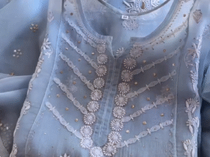 Organza Chikankari Appliqué Kurta – A Blend of Elegance and Tradition