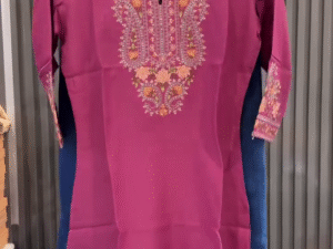 Handmade Pure Lucknowi Dark Pink Short Kashmiri Kurti