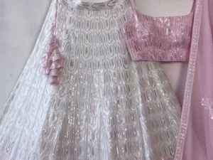 💫 White-Pink Shading Sequin & Thread Work Designer Wedding Lehenga Choli – A Fairytale in Every Thread 💫