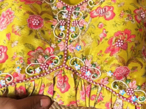 yellow color handwork kediya set with dupatta