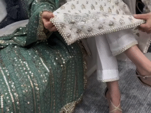 white heavy kurta set with handwork