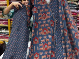 Printed Gotta Patti Pure Cotton Anarkali Kurta with Trousers & Dupatta