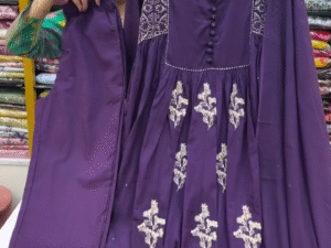Violet Ethnic Motifs Embroidered Anarkali Kurta with Trousers & With Dupatta
