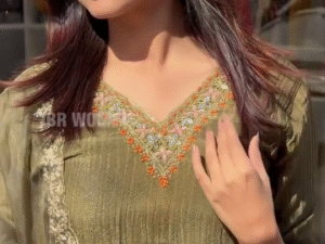 Printed Crape V-Neck Embroidery Kurta And Pant With Chinon Dupatta Full Suit set