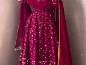 Women’s Embroidered Pure Silk Gown Kurta (Red) – A Statement of Royal Elegance