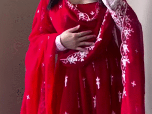 ✨ Red Faux Georgette Embroidery Work Long Gown – A Perfect Blend of Elegance & Grace ✨