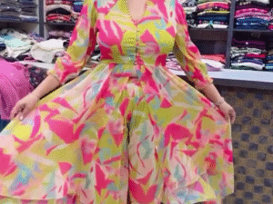 Multi Color Chinon Silk Digital Printed Gown Dress