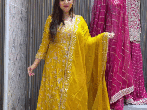 Women Yellow Ethnic Motifs Embroidered Gotta Patti Kurta with Sharara & Dupatta