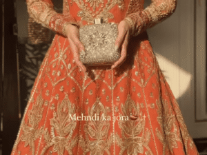 ✨ “Golden Zari Magic ✨ | Festive Orange Mehndi Wear”