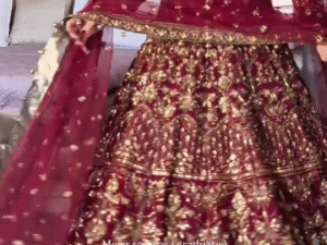 ✨ Elegant Maroon & Gold Embroidered Bridal Lehenga Set