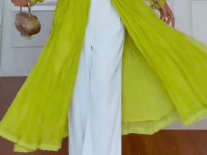 💚 Lime Green Angrakha Jacket Set – Chic Fusion Wear for Modern Divas 💚