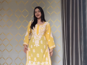 🌼 Sunshine Glow – Yellow Embroidered Kurti with White Threadwork 🌼