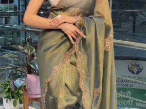 ✨ Regal Charm in Olive Metallic Saree ✨