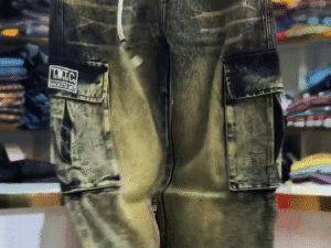 Men’s Premium Washed Cargo Denim – Drawstring Baggy Fit Jeans (Streetwear Utility Edition) 🖤👖🔥