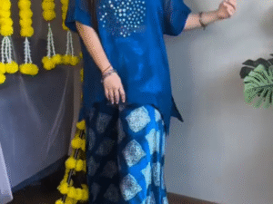 💙 Neelika Mirror-Work Kurta & Printed Palazzo Set – Elegant, Comfortable & Festive Ready 💙