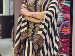 🖤 Noor-E-Ada Striped Kaftan Kurta Set – Regal Prints with Effortless Grace 🖤