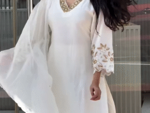 🤍 Noor-E-Safaa Embroidered Kurta Set – Timeless White Elegance with Graceful Detailing 🤍