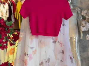 🌸 Rosy Bloom Crop Top & Floral Organza Skirt Set – Elegant Party Co-Ord | XXS–XXL | Multiple Colors ✨