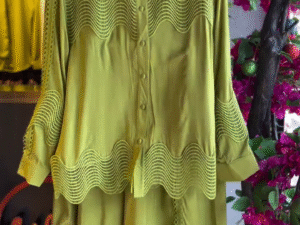 💚 Olive Luxe Lace Co-Ord Set – Designer Shirt & Flared Skirt | XXS–XXL | Multiple Colors Available ✨