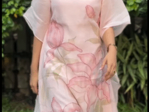 Hand-Painted Lotus Motif Kaftan Dress – Artisanal Elegance by The Âme Stories