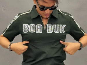 Sporty Luxe Appeal: Dark Green Statement Polo with Modern Street Edge