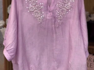 Soft Feminine Grace: Pastel Pink Embroidered Kurti with White Bottoms