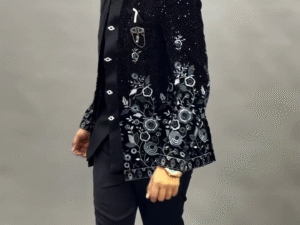 Midnight Royalty: Embellished Black Indo-Western Ensemble for Statement Evenings