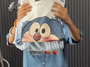 Trendy Doraemon Oversized Graphic T-Shirt and cargo – Cute Anime Streetwear Tee for Everyday Style