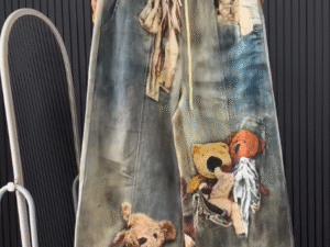 Cute Teddy Bear Printed Wide-Leg Pants – Trendy Oversized Streetwear Bottoms