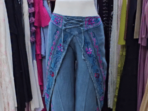 Boho Embroidered Wide-Leg Denim Jeans – Vintage Inspired Statement Fashion Pants