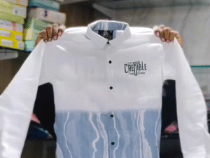 Men’s White Gradient Casual Shirt – Modern Printed Party Wear Fashion Shirt